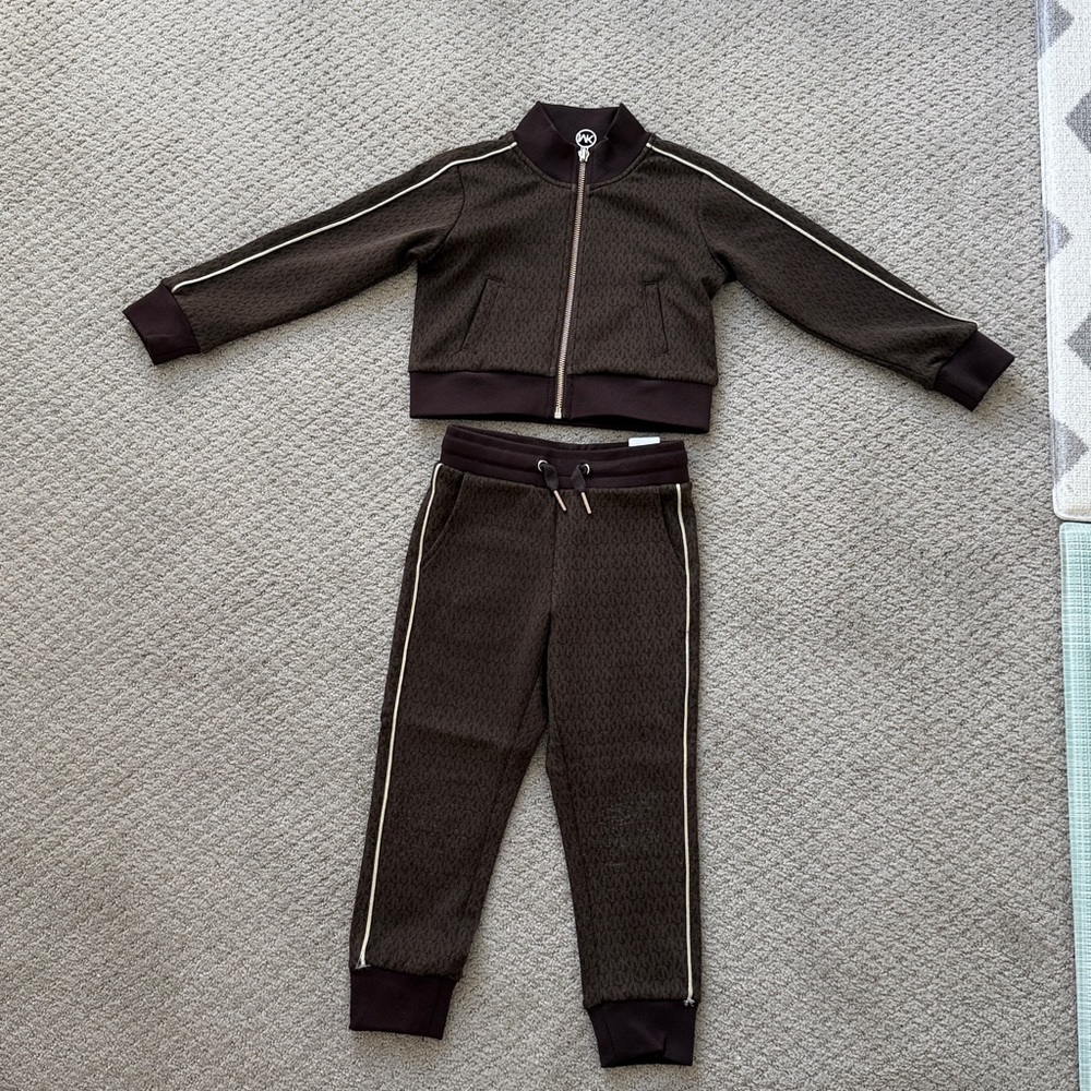 Michael Kors kid MK Brown Zip-Up Jacket and pants set with Logo Detail